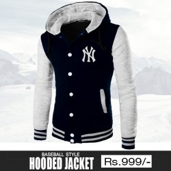 Navy Blue Baseball Hooded Jacket for Men